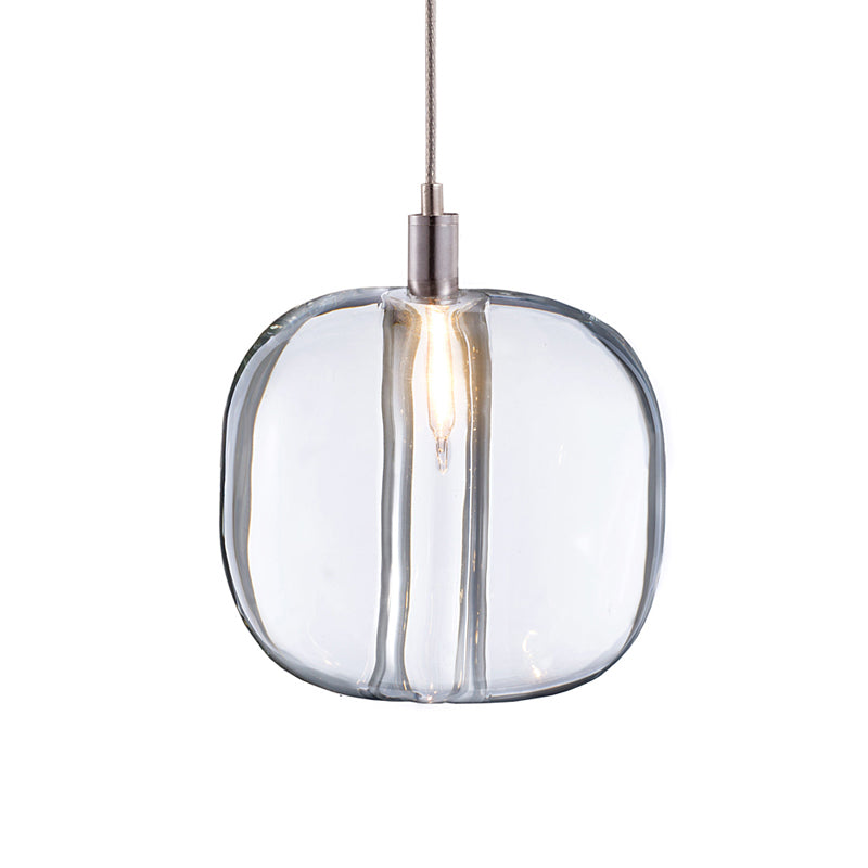 Designer Drum Suspension Pendant Mirrored Clear/Amber/Smoke Glass 1 Light Hanging Lamp Fixture Clearhalo 'Ceiling Lights' 'Glass shade' 'Glass' 'Modern Pendants' 'Modern' 'Pendant Lights' 'Pendants' Lighting' 1903508