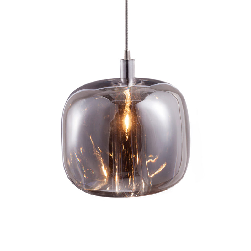 Designer Drum Suspension Pendant Mirrored Clear/Amber/Smoke Glass 1 Light Hanging Lamp Fixture Clearhalo 'Ceiling Lights' 'Glass shade' 'Glass' 'Modern Pendants' 'Modern' 'Pendant Lights' 'Pendants' Lighting' 1903513