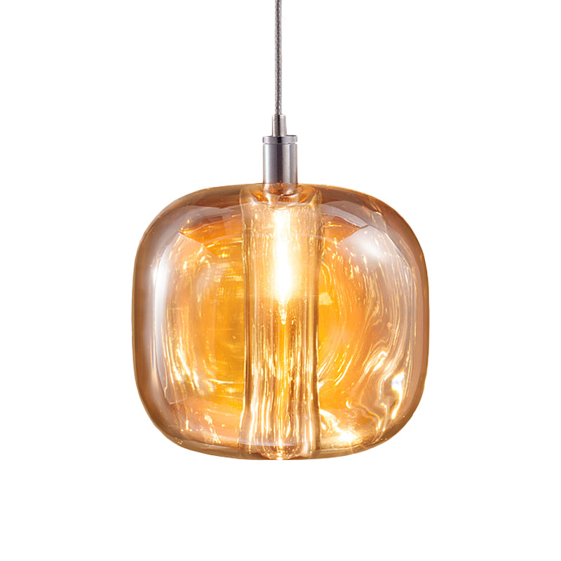 Designer Drum Suspension Pendant Mirrored Clear/Amber/Smoke Glass 1 Light Hanging Lamp Fixture Clearhalo 'Ceiling Lights' 'Glass shade' 'Glass' 'Modern Pendants' 'Modern' 'Pendant Lights' 'Pendants' Lighting' 1903517