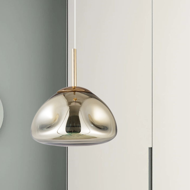 Gold/Silver/Rose Gold Melt Shape Pendant Lamp Modern 1 Light Dimpled Blown Glass Hanging Light Kit Gold Clearhalo 'Ceiling Lights' 'Modern Pendants' 'Modern' 'Pendant Lights' 'Pendants' Lighting' 1903518