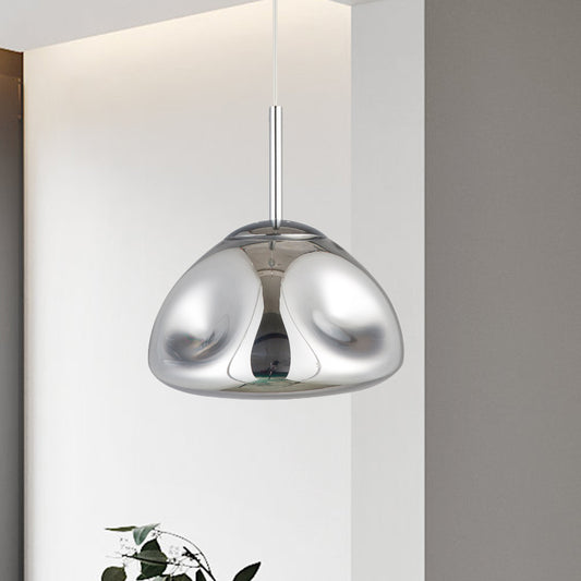 Gold/Silver/Rose Gold Melt Shape Pendant Lamp Modern 1 Light Dimpled Blown Glass Hanging Light Kit Clearhalo 'Ceiling Lights' 'Modern Pendants' 'Modern' 'Pendant Lights' 'Pendants' Lighting' 1903525