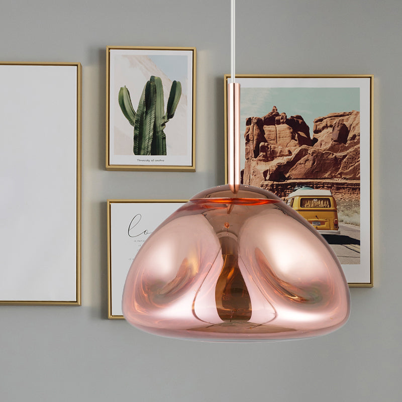 Gold/Silver/Rose Gold Melt Shape Pendant Lamp Modern 1 Light Dimpled Blown Glass Hanging Light Kit Rose Gold Clearhalo 'Ceiling Lights' 'Modern Pendants' 'Modern' 'Pendant Lights' 'Pendants' Lighting' 1903527