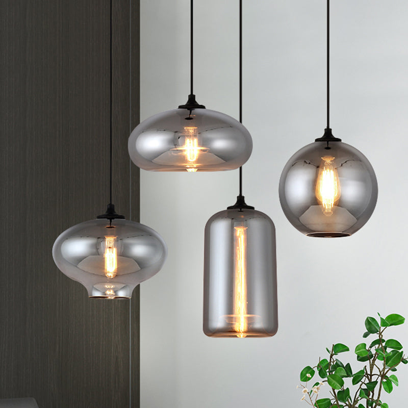 Mirror Glass Mini Pendant Light for Bar Cafe Glass 1 Head Modern Ceiling Hanging Light in Smoke Gray Clearhalo 'Ceiling Lights' 'Glass shade' 'Glass' 'Modern Pendants' 'Modern' 'Pendant Lights' 'Pendants' Lighting' 1903536