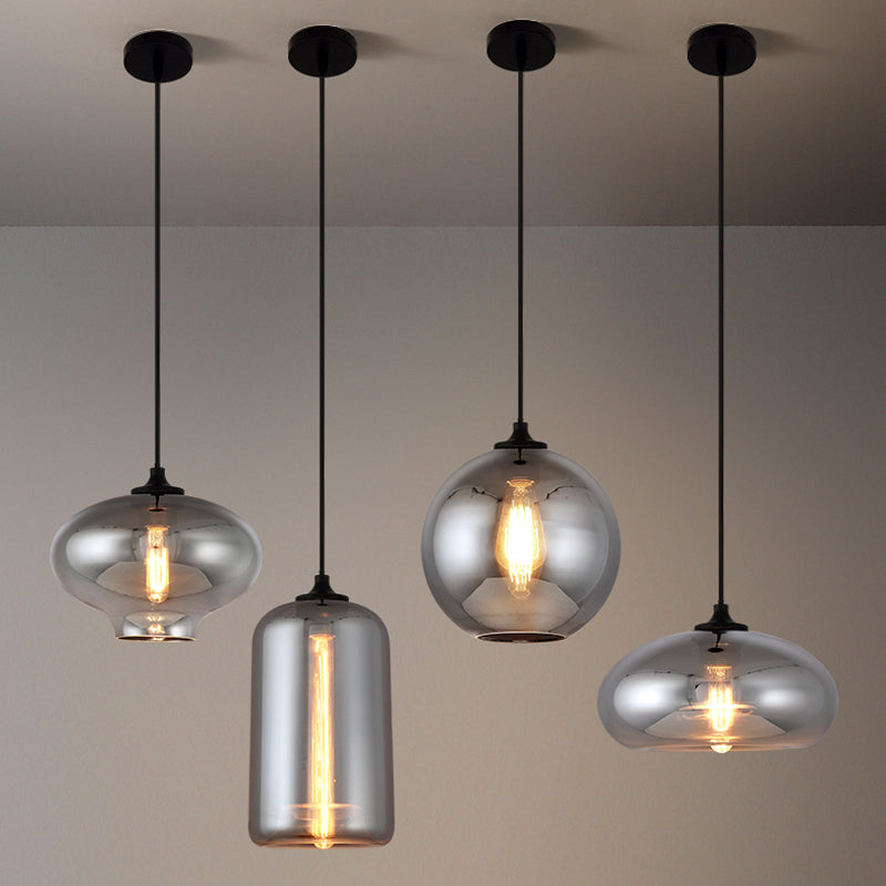 Mirror Glass Mini Pendant Light for Bar Cafe Glass 1 Head Modern Ceiling Hanging Light in Smoke Gray Clearhalo 'Ceiling Lights' 'Glass shade' 'Glass' 'Modern Pendants' 'Modern' 'Pendant Lights' 'Pendants' Lighting' 1903537