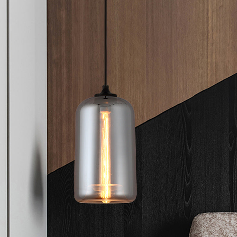 Mirror Glass Mini Pendant Light for Bar Cafe Glass 1 Head Modern Ceiling Hanging Light in Smoke Gray Smoke Gray C Clearhalo 'Ceiling Lights' 'Glass shade' 'Glass' 'Modern Pendants' 'Modern' 'Pendant Lights' 'Pendants' Lighting' 1903541