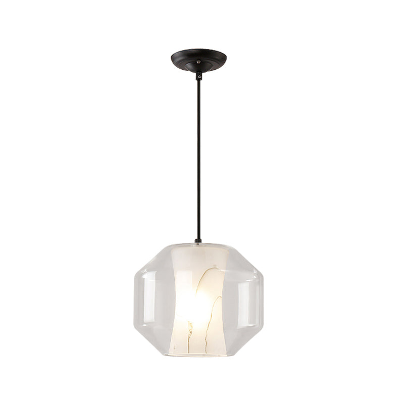 8"/10" Wide Cylinder/Drum Pendant Lighting Modern Clear Glass 1 Light Black Hanging Ceiling Lamp Clearhalo 'Ceiling Lights' 'Glass shade' 'Glass' 'Modern Pendants' 'Modern' 'Pendant Lights' 'Pendants' Lighting' 1903559