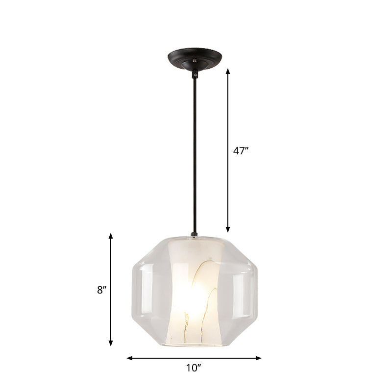 8"/10" Wide Cylinder/Drum Pendant Lighting Modern Clear Glass 1 Light Black Hanging Ceiling Lamp Clearhalo 'Ceiling Lights' 'Glass shade' 'Glass' 'Modern Pendants' 'Modern' 'Pendant Lights' 'Pendants' Lighting' 1903560