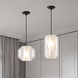 8"/10" Wide Cylinder/Drum Pendant Lighting Modern Clear Glass 1 Light Black Hanging Ceiling Lamp Clearhalo 'Ceiling Lights' 'Glass shade' 'Glass' 'Modern Pendants' 'Modern' 'Pendant Lights' 'Pendants' Lighting' 1903561