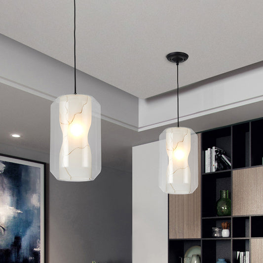 8"/10" Wide Cylinder/Drum Pendant Lighting Modern Clear Glass 1 Light Black Hanging Ceiling Lamp Clearhalo 'Ceiling Lights' 'Glass shade' 'Glass' 'Modern Pendants' 'Modern' 'Pendant Lights' 'Pendants' Lighting' 1903562