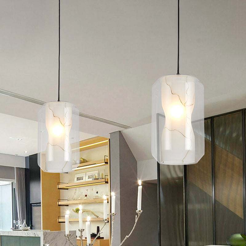 8"/10" Wide Cylinder/Drum Pendant Lighting Modern Clear Glass 1 Light Black Hanging Ceiling Lamp Clearhalo 'Ceiling Lights' 'Glass shade' 'Glass' 'Modern Pendants' 'Modern' 'Pendant Lights' 'Pendants' Lighting' 1903563