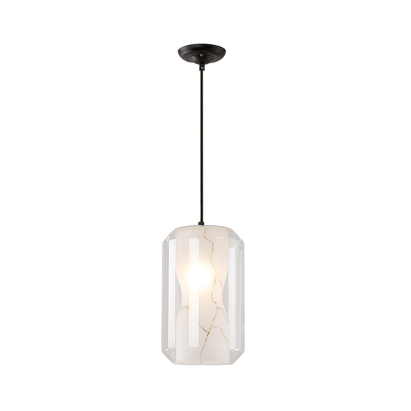 8"/10" Wide Cylinder/Drum Pendant Lighting Modern Clear Glass 1 Light Black Hanging Ceiling Lamp Clear 8" Clearhalo 'Ceiling Lights' 'Glass shade' 'Glass' 'Modern Pendants' 'Modern' 'Pendant Lights' 'Pendants' Lighting' 1903564