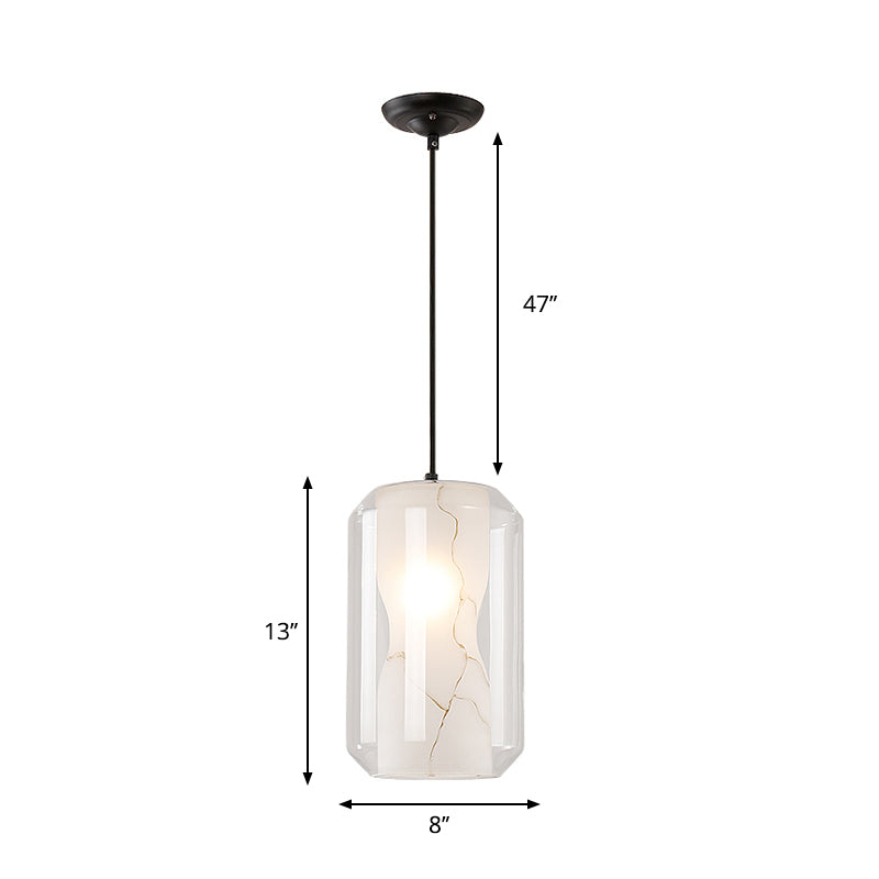 8"/10" Wide Cylinder/Drum Pendant Lighting Modern Clear Glass 1 Light Black Hanging Ceiling Lamp Clearhalo 'Ceiling Lights' 'Glass shade' 'Glass' 'Modern Pendants' 'Modern' 'Pendant Lights' 'Pendants' Lighting' 1903565