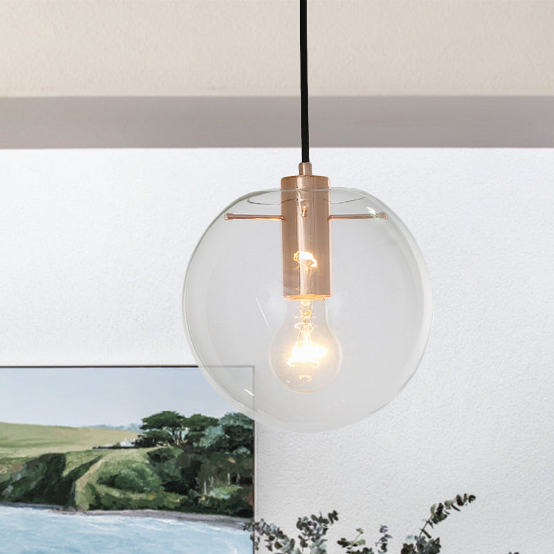 Clear/Amber Glass Round Pendant Light Contemporary 1 Light Hanging Ceiling Lamp in Rose Gold Clear Clearhalo 'Ceiling Lights' 'Glass shade' 'Glass' 'Pendant Lights' 'Pendants' Lighting' 1903571