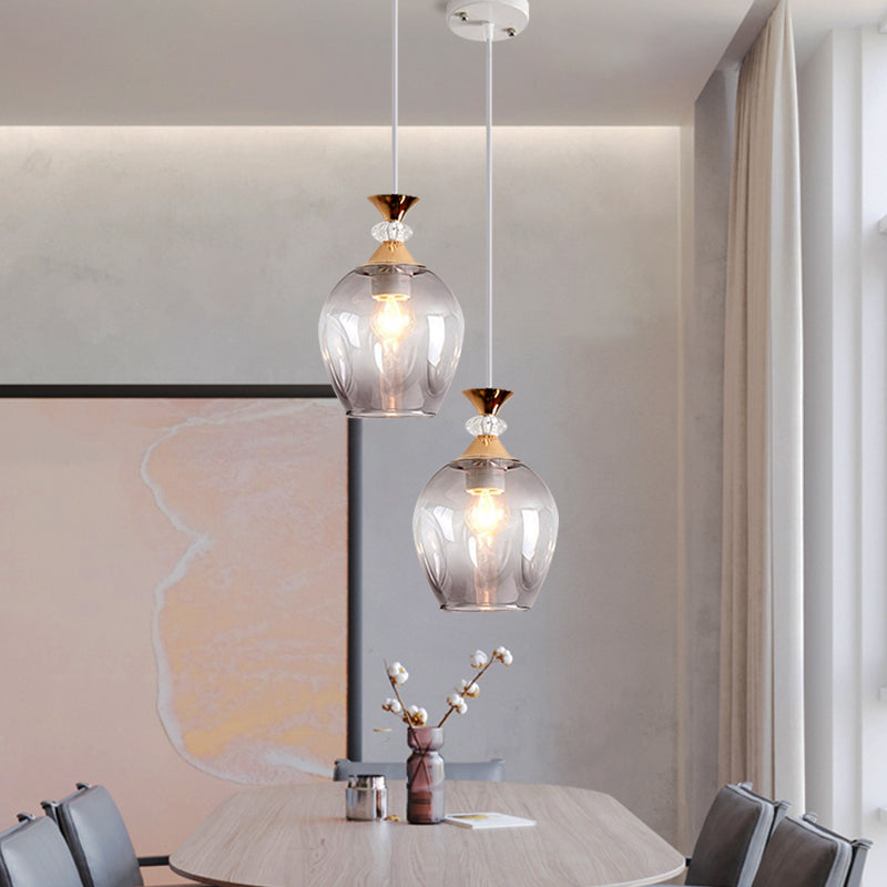 Cup-Shape Suspension Pendant Modernist Grey/Blue/Amber Dimpled Glass 1 Light Hanging Light Fixture Clearhalo 'Ceiling Lights' 'Glass shade' 'Glass' 'Modern Pendants' 'Modern' 'Pendant Lights' 'Pendants' Lighting' 1903576