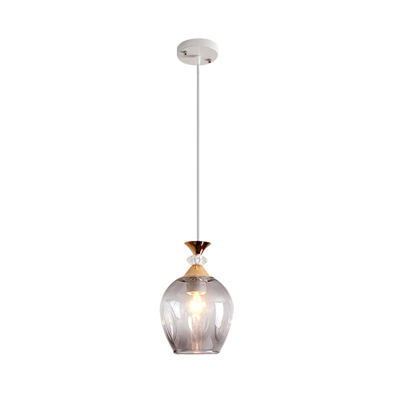 Cup-Shape Suspension Pendant Modernist Grey/Blue/Amber Dimpled Glass 1 Light Hanging Light Fixture Grey Clearhalo 'Ceiling Lights' 'Glass shade' 'Glass' 'Modern Pendants' 'Modern' 'Pendant Lights' 'Pendants' Lighting' 1903578