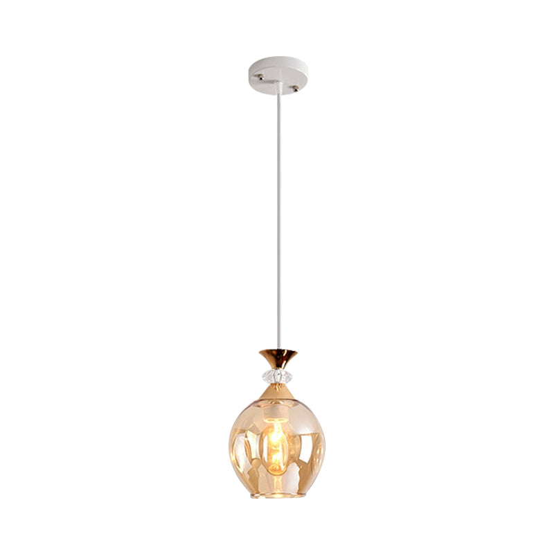 Cup-Shape Suspension Pendant Modernist Grey/Blue/Amber Dimpled Glass 1 Light Hanging Light Fixture Amber Clearhalo 'Ceiling Lights' 'Glass shade' 'Glass' 'Modern Pendants' 'Modern' 'Pendant Lights' 'Pendants' Lighting' 1903583