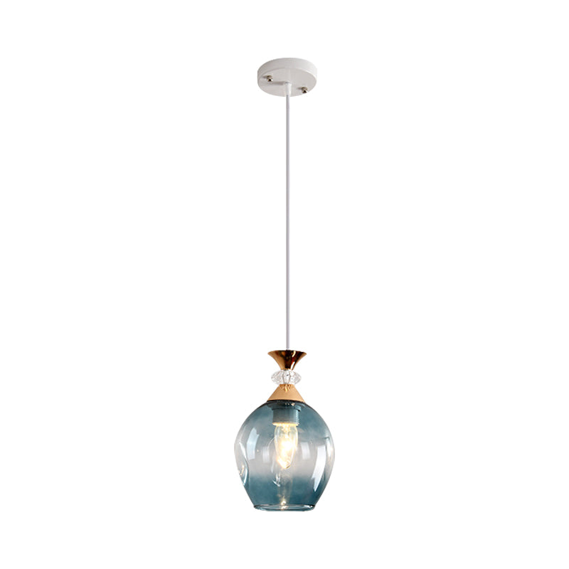 Cup-Shape Suspension Pendant Modernist Grey/Blue/Amber Dimpled Glass 1 Light Hanging Light Fixture Blue Clearhalo 'Ceiling Lights' 'Glass shade' 'Glass' 'Modern Pendants' 'Modern' 'Pendant Lights' 'Pendants' Lighting' 1903586