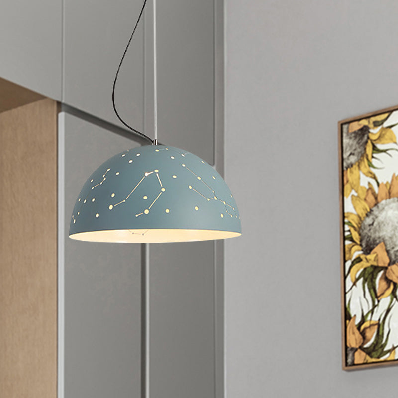 Semisphere Metal Hanging Ceiling Light Minimalist 1 Light Blue/Green/Yellow Pendant Lamp Green Clearhalo 'Ceiling Lights' 'Modern Pendants' 'Modern' 'Pendant Lights' 'Pendants' Lighting' 1903602