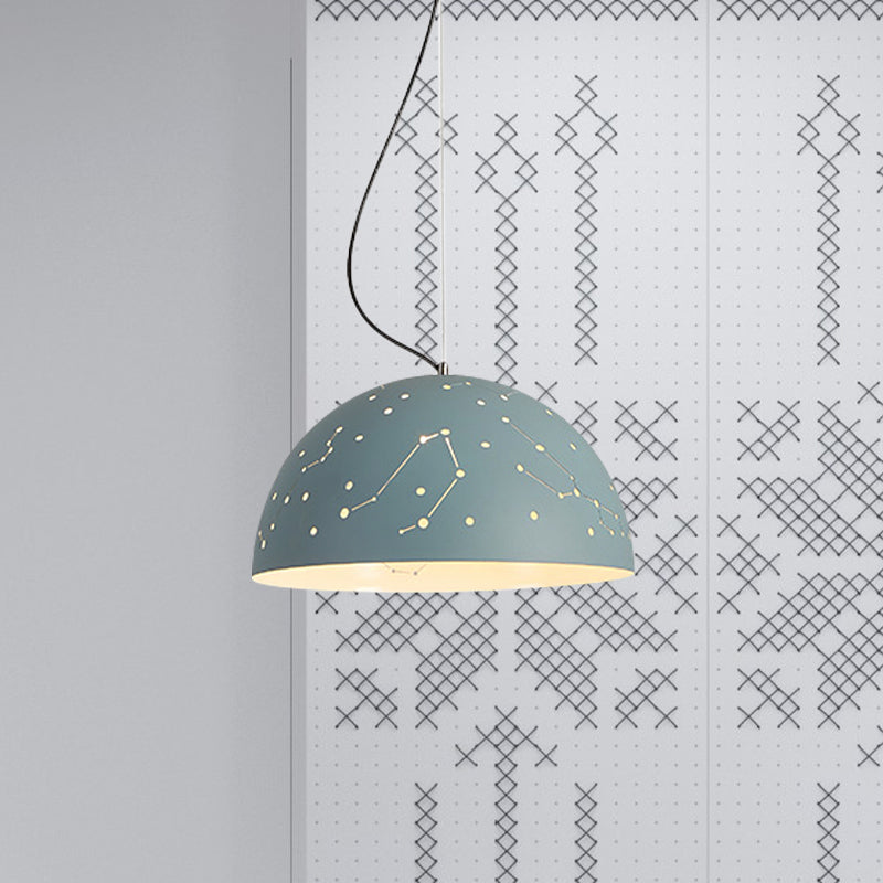 Semisphere Metal Hanging Ceiling Light Minimalist 1 Light Blue/Green/Yellow Pendant Lamp Clearhalo 'Ceiling Lights' 'Modern Pendants' 'Modern' 'Pendant Lights' 'Pendants' Lighting' 1903603