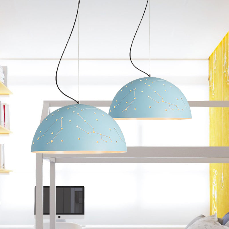 Semisphere Metal Hanging Ceiling Light Minimalist 1 Light Blue/Green/Yellow Pendant Lamp Clearhalo 'Ceiling Lights' 'Modern Pendants' 'Modern' 'Pendant Lights' 'Pendants' Lighting' 1903607