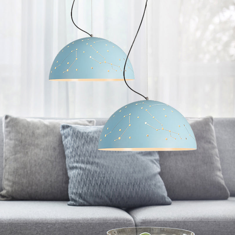 Semisphere Metal Hanging Ceiling Light Minimalist 1 Light Blue/Green/Yellow Pendant Lamp Clearhalo 'Ceiling Lights' 'Modern Pendants' 'Modern' 'Pendant Lights' 'Pendants' Lighting' 1903608