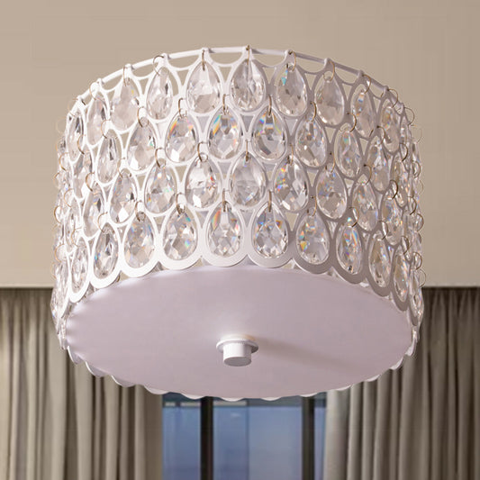 Crystal Round Flush Lamp Simplicity 2 Lights White Ceiling Flush Mount Light with Iron Mesh White Clearhalo 'Ceiling Lights' 'Close To Ceiling Lights' 'Close to ceiling' 'Flush mount' Lighting' 1903623