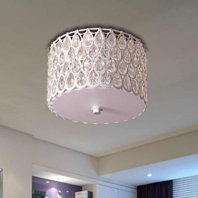 Crystal Round Flush Lamp Simplicity 2 Lights White Ceiling Flush Mount Light with Iron Mesh Clearhalo 'Ceiling Lights' 'Close To Ceiling Lights' 'Close to ceiling' 'Flush mount' Lighting' 1903624