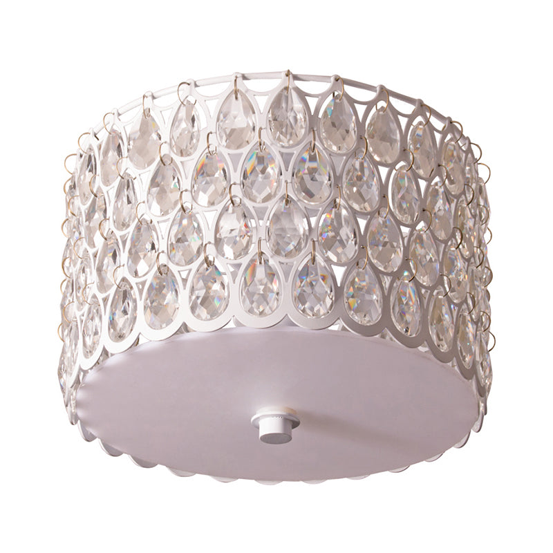 Crystal Round Flush Lamp Simplicity 2 Lights White Ceiling Flush Mount Light with Iron Mesh Clearhalo 'Ceiling Lights' 'Close To Ceiling Lights' 'Close to ceiling' 'Flush mount' Lighting' 1903625