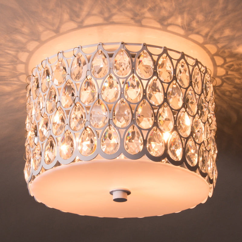 Crystal Round Flush Lamp Simplicity 2 Lights White Ceiling Flush Mount Light with Iron Mesh Clearhalo 'Ceiling Lights' 'Close To Ceiling Lights' 'Close to ceiling' 'Flush mount' Lighting' 1903626