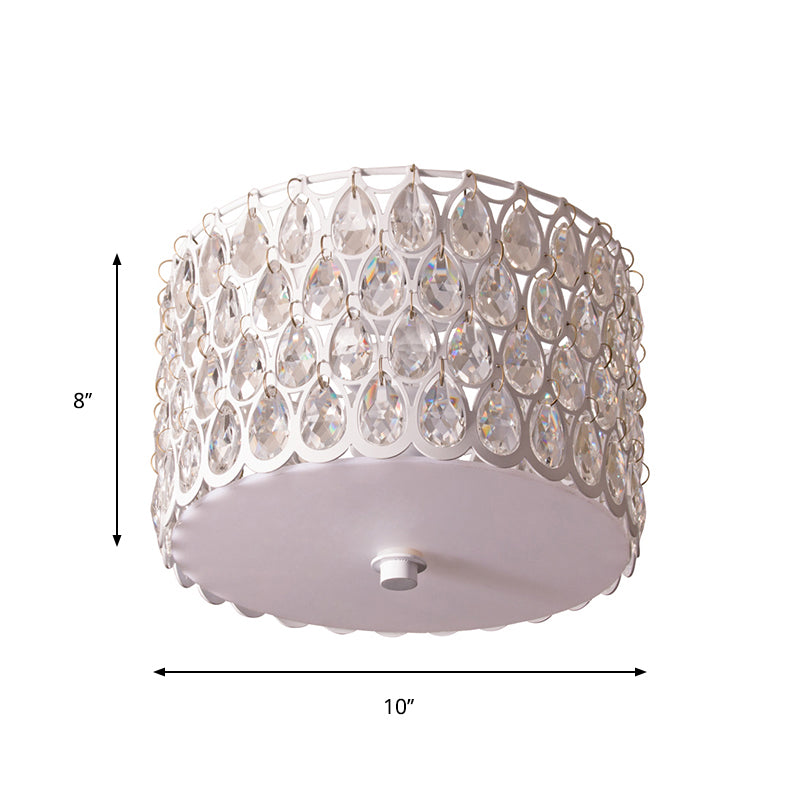 Crystal Round Flush Lamp Simplicity 2 Lights White Ceiling Flush Mount Light with Iron Mesh Clearhalo 'Ceiling Lights' 'Close To Ceiling Lights' 'Close to ceiling' 'Flush mount' Lighting' 1903627