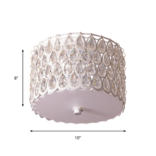 Crystal Round Flush Lamp Simplicity 2 Lights White Ceiling Flush Mount Light with Iron Mesh Clearhalo 'Ceiling Lights' 'Close To Ceiling Lights' 'Close to ceiling' 'Flush mount' Lighting' 1903627