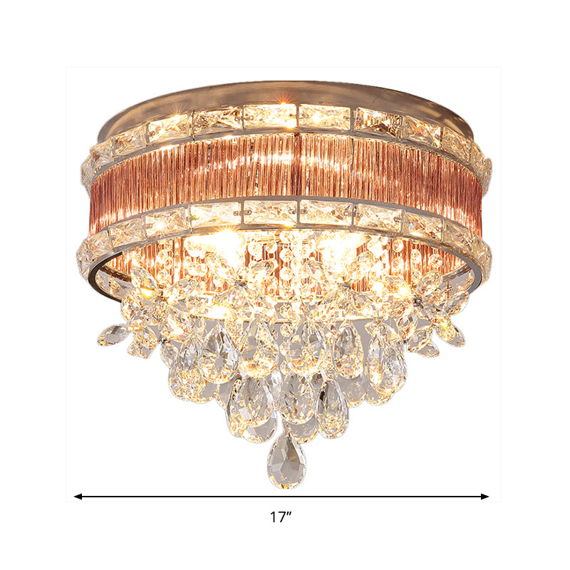 17"/20" Wide Modernist 6 Lights Flush Lamp Clear Crystal Teardrop Ceiling Light Fixture Clearhalo 'Ceiling Lights' 'Close To Ceiling Lights' 'Close to ceiling' 'Flush mount' Lighting' 1903640