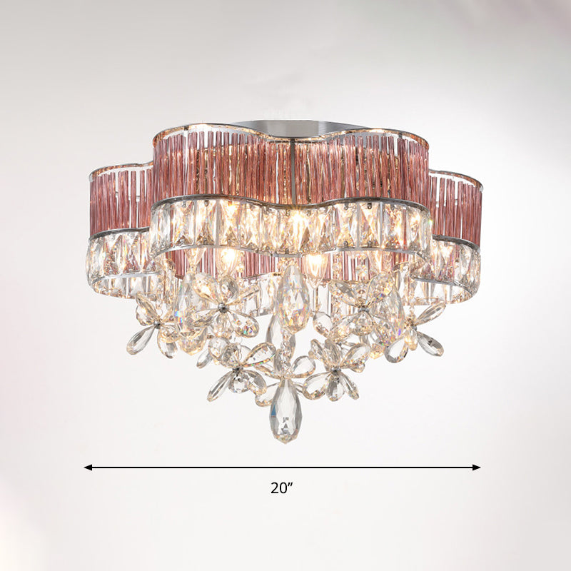 17"/20" Wide Modernist 6 Lights Flush Lamp Clear Crystal Teardrop Ceiling Light Fixture Clearhalo 'Ceiling Lights' 'Close To Ceiling Lights' 'Close to ceiling' 'Flush mount' Lighting' 1903641