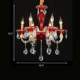 Candle Restaurant Hanging Lamp Kit Traditional Crystal Drip 6/8 Lights Red Chandelier Lighting Clearhalo 'Ceiling Lights' 'Chandeliers' Lighting' options 1903644