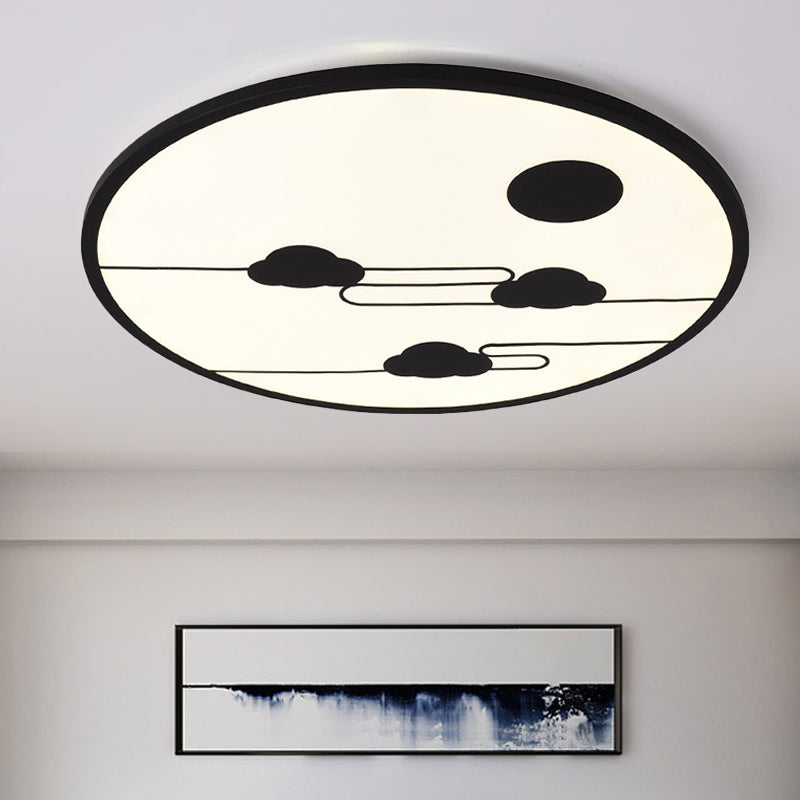 Circle Kindergarten Flush Mount Light Acrylic Cartoon LED Ceiling Fixture with Moon & Cloud Black Clearhalo 'Ceiling Lights' 'Close To Ceiling Lights' 'Close to ceiling' 'Flush mount' Lighting' 1903645