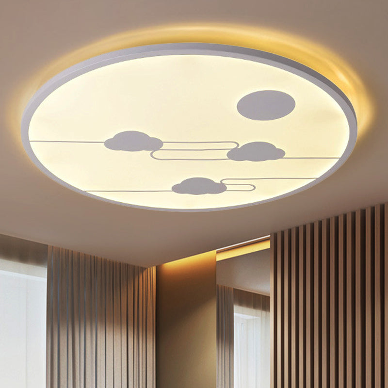 Circle Kindergarten Flush Mount Light Acrylic Cartoon LED Ceiling Fixture with Moon & Cloud White Clearhalo 'Ceiling Lights' 'Close To Ceiling Lights' 'Close to ceiling' 'Flush mount' Lighting' 1903648