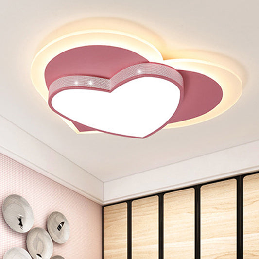 Loving Heart Girls Bedroom Ceiling Lamp Acrylic & Metal Lovely LED Ceiling Mount Light in Pink Pink Clearhalo 'Ceiling Lights' 'Close To Ceiling Lights' 'Close to ceiling' 'Flush mount' Lighting' 1903651