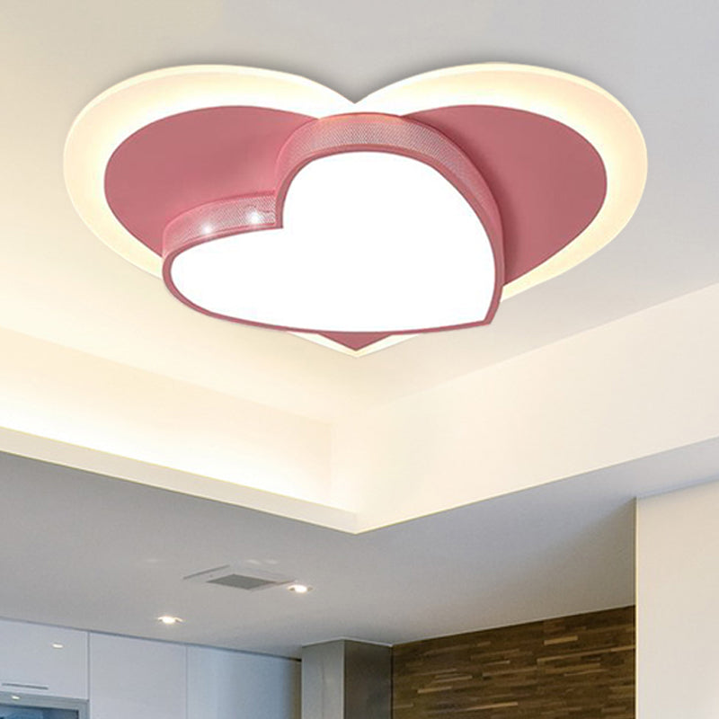 Loving Heart Girls Bedroom Ceiling Lamp Acrylic & Metal Lovely LED Ceiling Mount Light in Pink Clearhalo 'Ceiling Lights' 'Close To Ceiling Lights' 'Close to ceiling' 'Flush mount' Lighting' 1903652