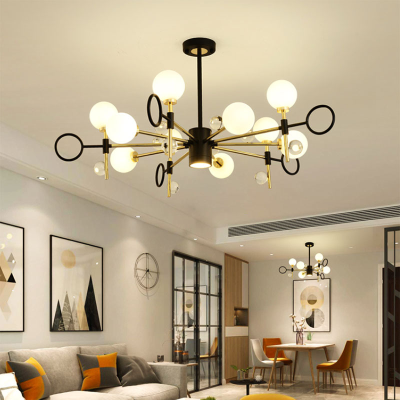 6/8 Light Hanging Chandelier Modern Nordic Style Black Pendant Light with Globe Glass Shade 8 Black Clearhalo 'Ceiling Lights' 'Chandeliers' 'Modern Chandeliers' 'Modern' Lighting' 190369