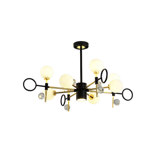 6/8 Light Hanging Chandelier Modern Nordic Style Black Pendant Light with Globe Glass Shade Clearhalo 'Ceiling Lights' 'Chandeliers' 'Modern Chandeliers' 'Modern' Lighting' 190371