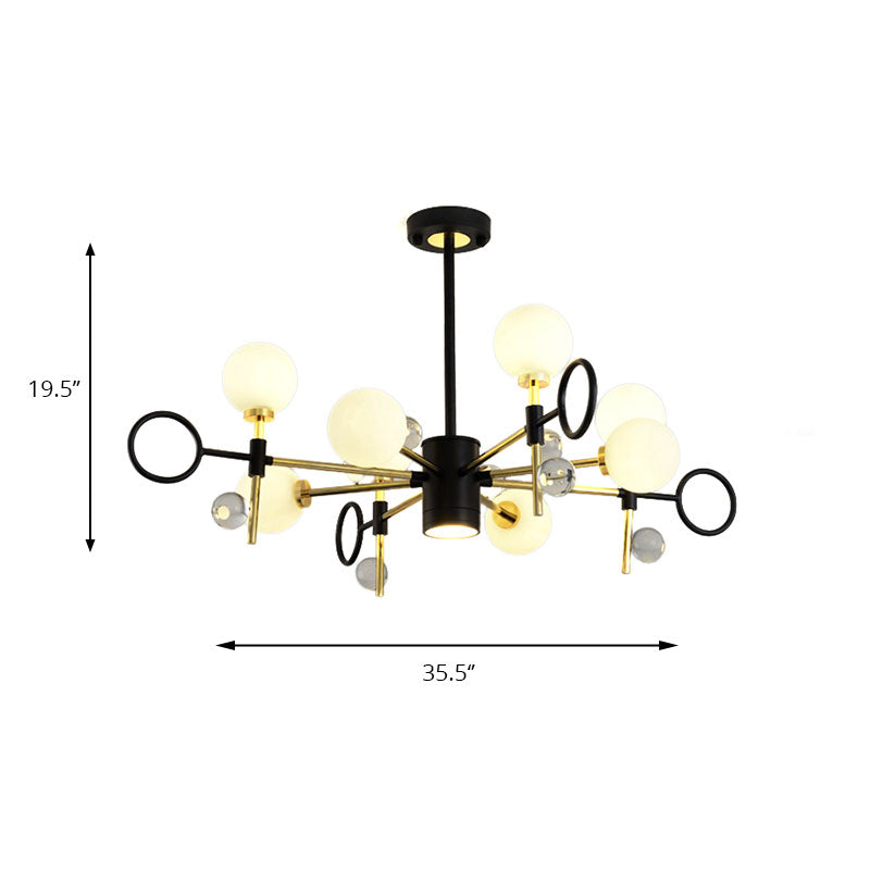 6/8 Light Hanging Chandelier Modern Nordic Style Black Pendant Light with Globe Glass Shade Clearhalo 'Ceiling Lights' 'Chandeliers' 'Modern Chandeliers' 'Modern' Lighting' 190372