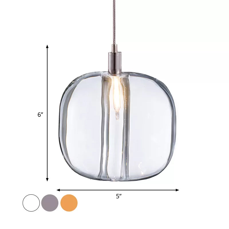 Designer Drum Suspension Pendant Mirrored Clear/Amber/Smoke Glass 1 Light Hanging Lamp Fixture Clearhalo 'Ceiling Lights' 'Glass shade' 'Glass' 'Modern Pendants' 'Modern' 'Pendant Lights' 'Pendants' Lighting' 1903740