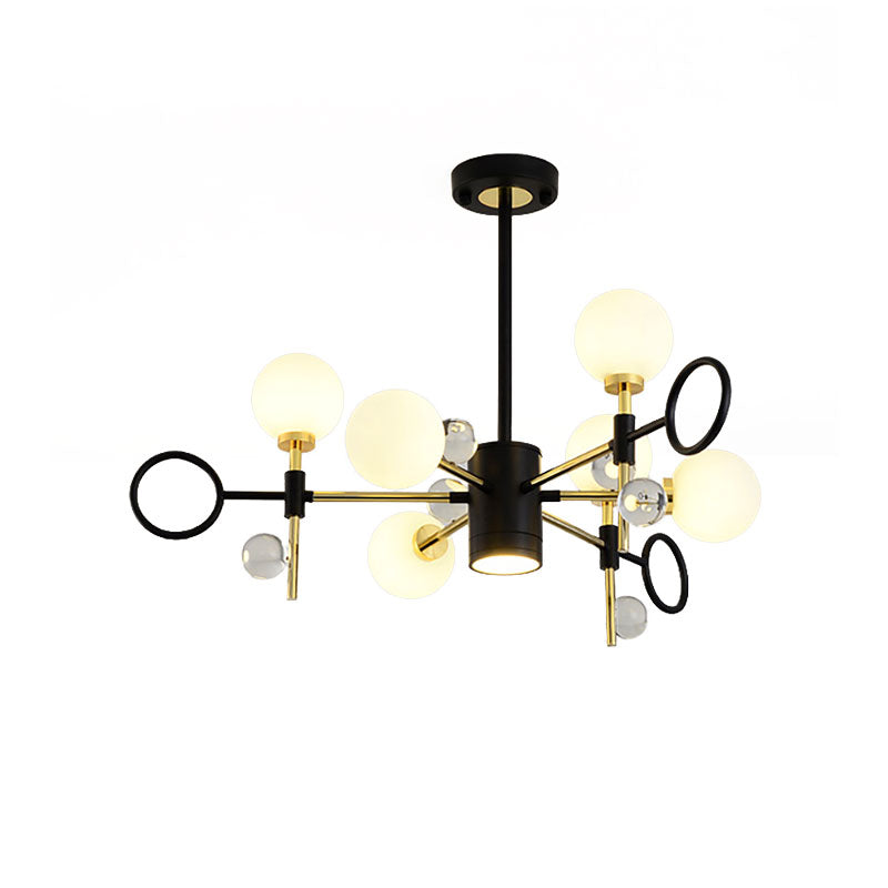 6/8 Light Hanging Chandelier Modern Nordic Style Black Pendant Light with Globe Glass Shade Clearhalo 'Ceiling Lights' 'Chandeliers' 'Modern Chandeliers' 'Modern' Lighting' 190375