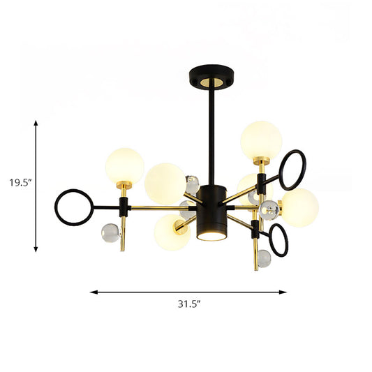 6/8 Light Hanging Chandelier Modern Nordic Style Black Pendant Light with Globe Glass Shade Clearhalo 'Ceiling Lights' 'Chandeliers' 'Modern Chandeliers' 'Modern' Lighting' 190376