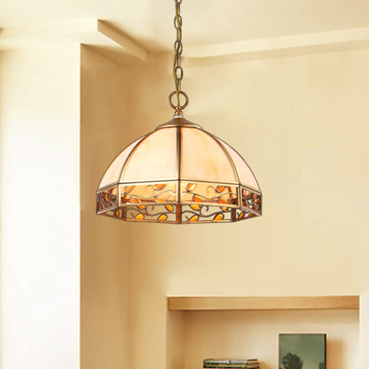 Dome Dining Room Ceiling Pendant Colonial Opal Frosted Glass 1 Head Beige Hanging Light Fixture Clearhalo 'Ceiling Lights' 'Glass shade' 'Glass' 'Pendant Lights' 'Pendants' Lighting' 1903771