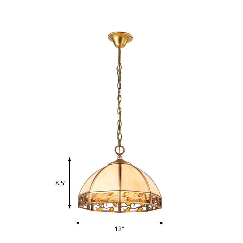 Dome Dining Room Ceiling Pendant Colonial Opal Frosted Glass 1 Head Beige Hanging Light Fixture Clearhalo 'Ceiling Lights' 'Glass shade' 'Glass' 'Pendant Lights' 'Pendants' Lighting' 1903773