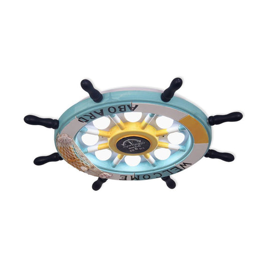 8-Head Boys Bedroom Flush Light Kid Blue/White/Yellow LED Ceiling Mounted Lamp with Rudder Wood Shade, White/3 Color Light Clearhalo 'Ceiling Lights' 'Close To Ceiling Lights' 'Close to ceiling' 'Flush mount' Lighting' 1903819