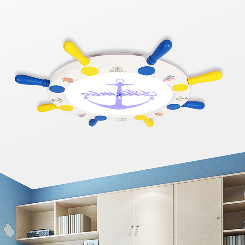 White Rudder LED Ceiling Light Kids Wooden Flush Mount Recessed Lighting, 18"/25.5" Width White Clearhalo 'Ceiling Lights' 'Close To Ceiling Lights' 'Close to ceiling' 'Flush mount' Lighting' 1903820