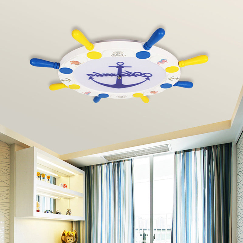 White Rudder LED Ceiling Light Kids Wooden Flush Mount Recessed Lighting, 18"/25.5" Width Clearhalo 'Ceiling Lights' 'Close To Ceiling Lights' 'Close to ceiling' 'Flush mount' Lighting' 1903821