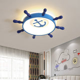 Kids LED Ceiling Flush Light Blue Rudder Flushmount Lighting with Acrylic Shade and Anchor Pattern Blue Clearhalo 'Ceiling Lights' 'Close To Ceiling Lights' 'Close to ceiling' 'Flush mount' Lighting' 1903831